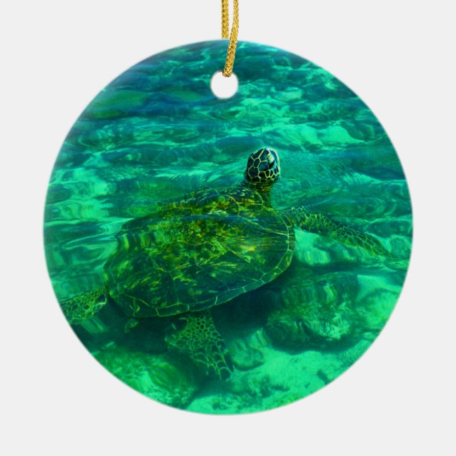 Hawaiian Honu Sea Turtle Ceramic Ornament (Front)