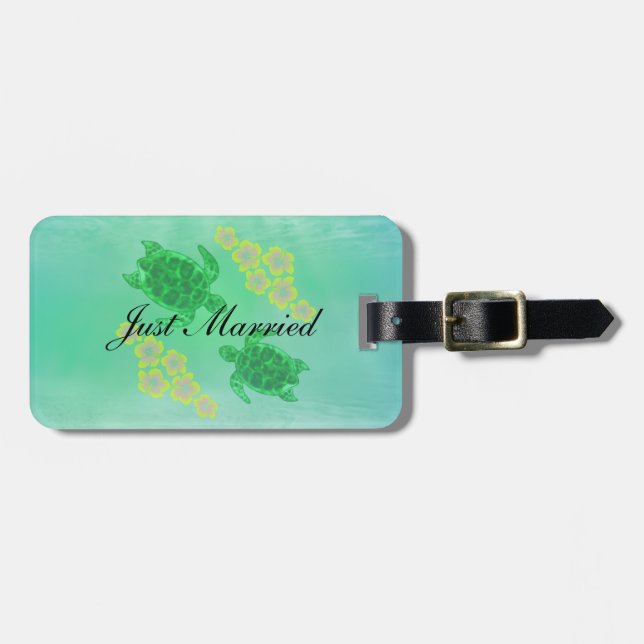Hawaiian Honu Wedding Luggage Tag (Front Horizontal)