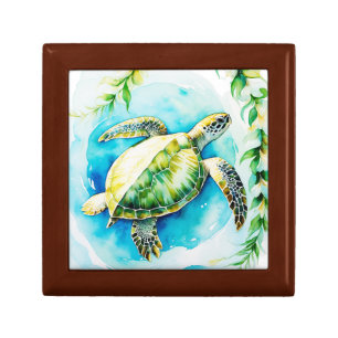 Hawaiian Honu with Plumeria & Maile Watercolor Gift Box