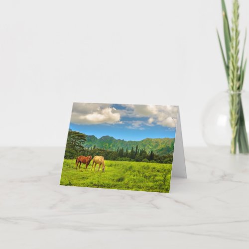 Hawaiian Horses Hokulei Peak Kauai Hawaii  Note Card