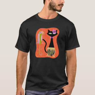 Hawaiian Hula Cat With Tropical Tiki Bird And Hibi T-Shirt