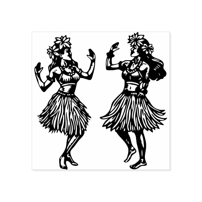 Hawaiian Hula Dancer Girls Rubber Stamp   (Imprint)