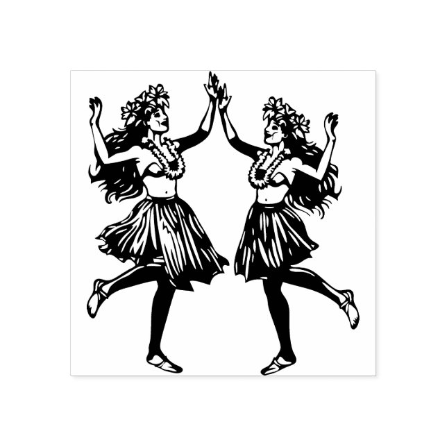 Hawaiian Hula Dancer Girls Rubber Stamp   (Imprint)
