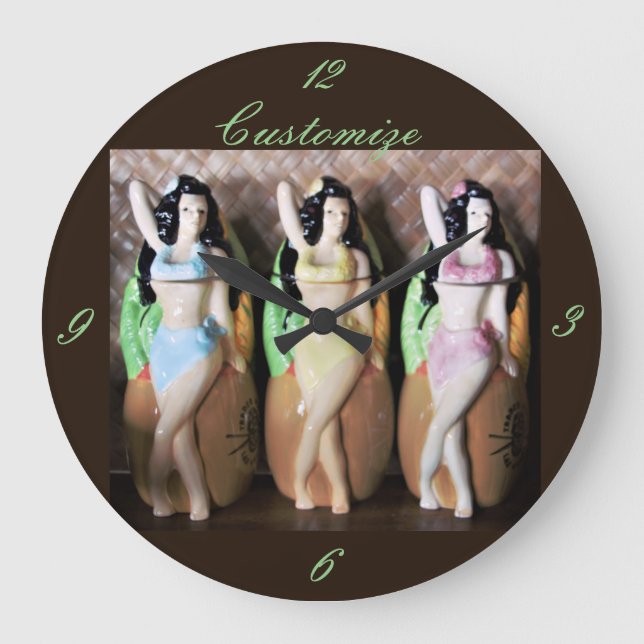 Hawaiian Hula Dancers Thunder_Cove Large Clock (Front)