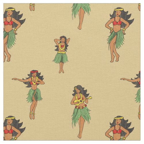 Hawaiian Hula Dancing Girls Vintage Pattern Fabric