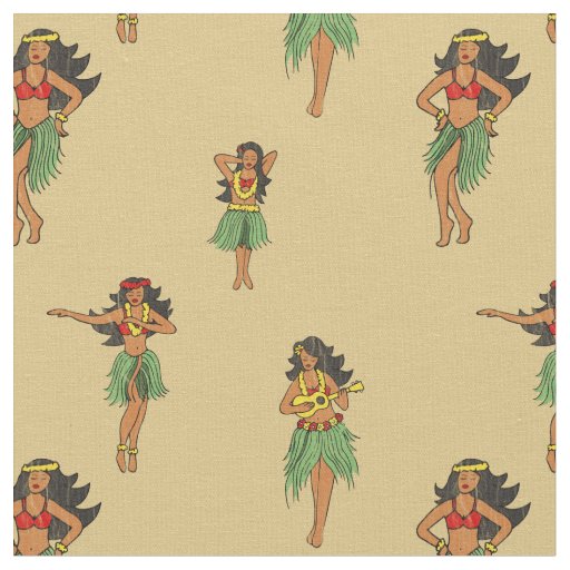 Hawaiian Hula Dancing Girls Vintage Pattern Fabric