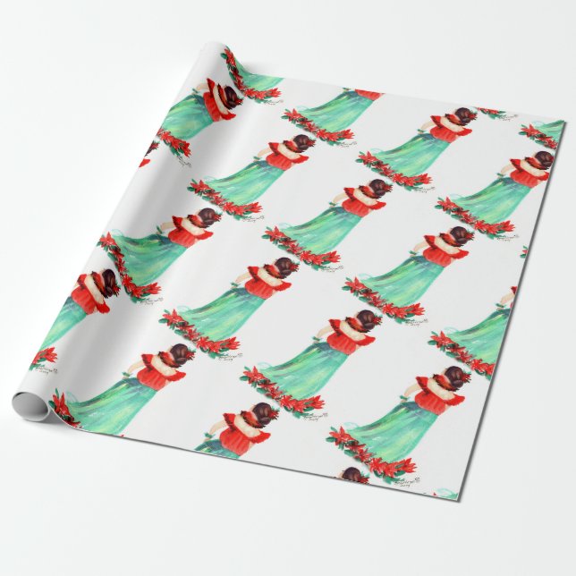 Hawaiian Hula Girl Christmas Gift Wrapping Paper (Unrolled)