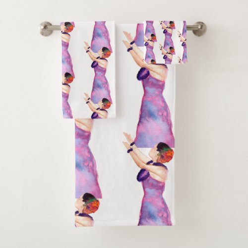 Hawaiian Hula Girl  Purple Bath Towel Set