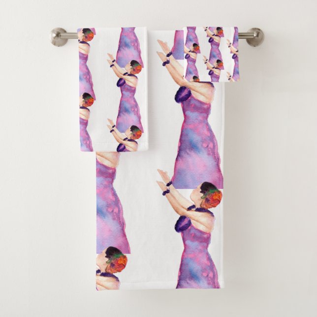 Hawaiian Hula Girl  Purple Bath Towel Set (Insitu)