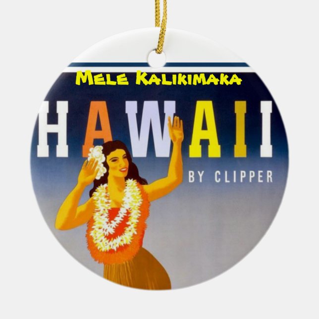 Hawaiian Hula Girls Mele Kalikimaka Ceramic Ornament (Front)