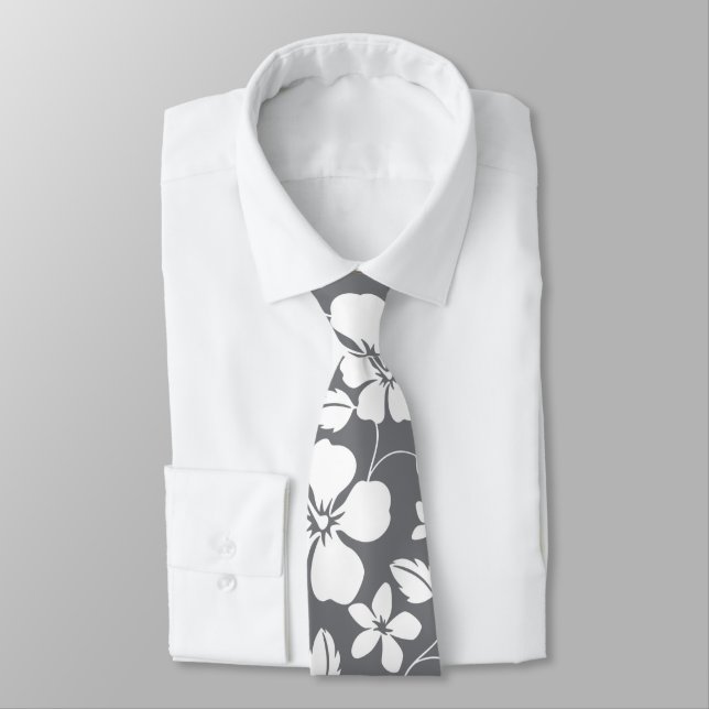 HAWAIIAN HULA (GRAY) NECK TIE (Tied)