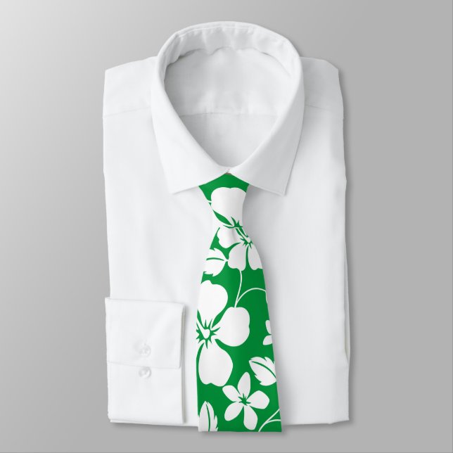 HAWAIIAN HULA (GREEN) NECK TIE (Tied)