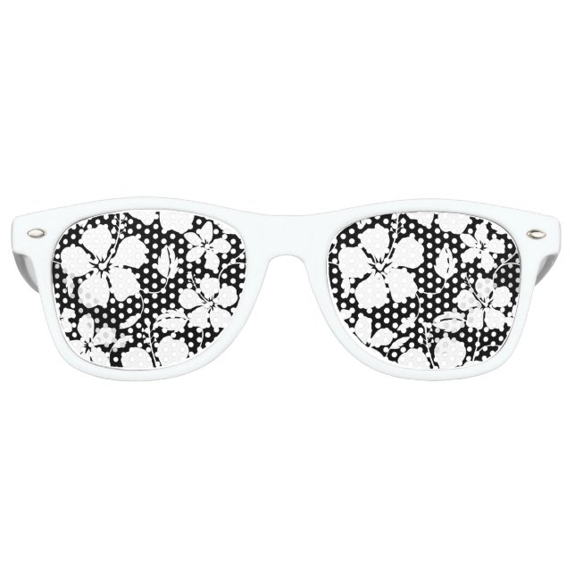 HAWAIIAN HULA (HIBISCUS) BLACK RETRO SUNGLASSES (Front)