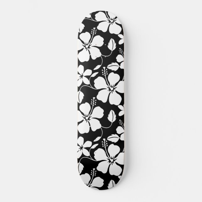 HAWAIIAN HULA (HIBISCUS) BLACK SKATEBOARD (Front)