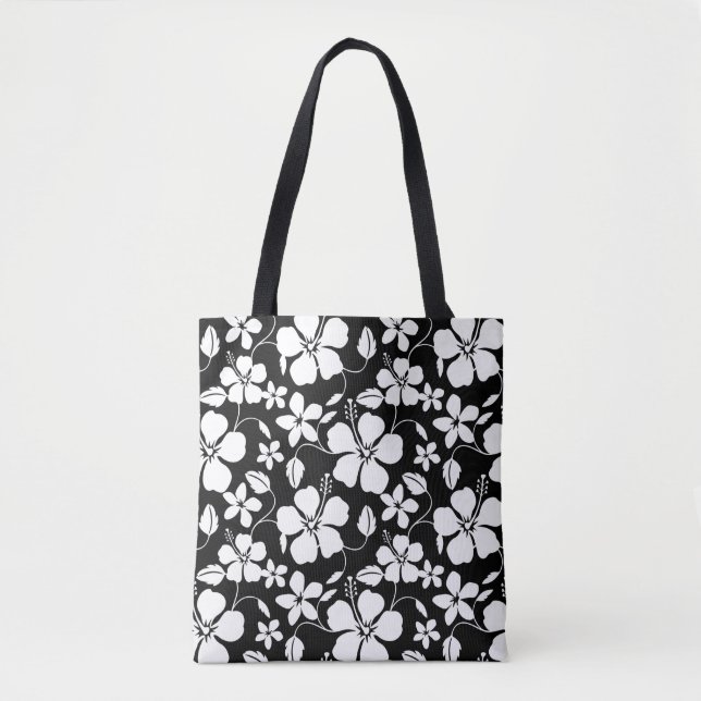 HAWAIIAN HULA (HIBISCUS) BLACK TOTE BAG (Front)