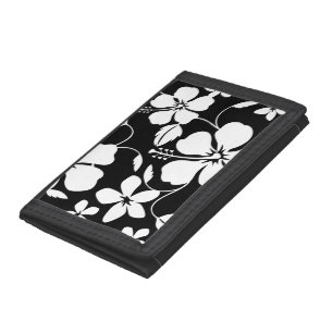HAWAIIAN HULA (HIBISCUS) BLACK TRIFOLD WALLET