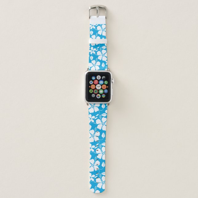 HAWAIIAN HULA (HIBISCUS) BLUE APPLE WATCH BAND (Front)