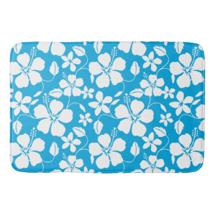 HAWAIIAN HULA (HIBISCUS) BLUE BATH MAT