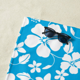 HAWAIIAN HULA (HIBISCUS) BLUE BEACH TOWEL
