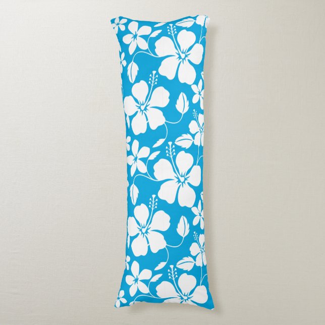 HAWAIIAN HULA (HIBISCUS) BLUE BODY PILLOW (Front Vertical)