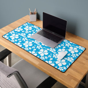 HAWAIIAN HULA (HIBISCUS) BLUE DESK MAT