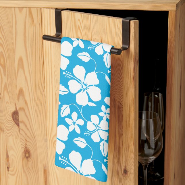 HAWAIIAN HULA (HIBISCUS) BLUE KITCHEN TOWEL (Thirds Fold)