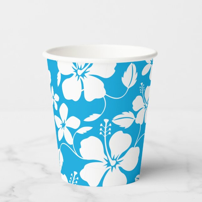 HAWAIIAN HULA (HIBISCUS) BLUE PAPER CUPS (Front)