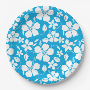 HAWAIIAN HULA (HIBISCUS) BLUE PAPER PLATES