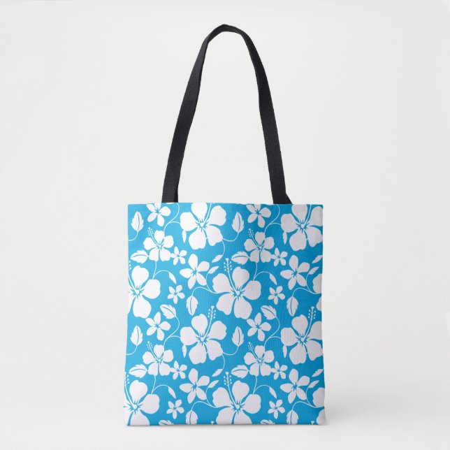 HAWAIIAN HULA (HIBISCUS) BLUE TOTE BAG (Front)