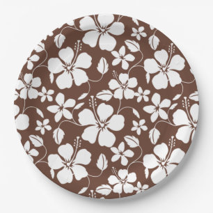 HAWAIIAN HULA (HIBISCUS) BROWN PAPER PLATES