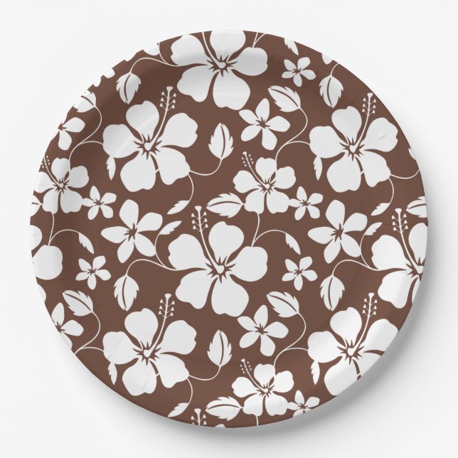 HAWAIIAN HULA (HIBISCUS) BROWN PAPER PLATES (Front)