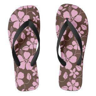 HAWAIIAN HULA (HIBISCUS) BROWN/PINK FLIP FLOPS