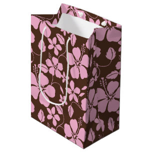 HAWAIIAN HULA (HIBISCUS) BROWN/PINK MEDIUM GIFT BAG
