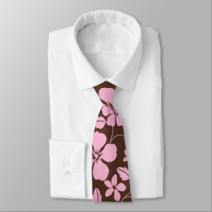 HAWAIIAN HULA (HIBISCUS) BROWN/PINK NECK TIE