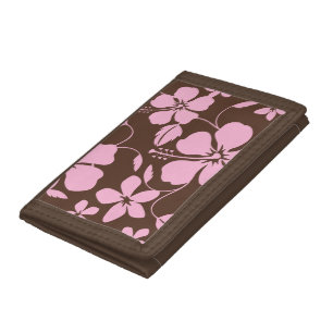HAWAIIAN HULA (HIBISCUS) BROWN/PINK TRI-FOLD WALLET
