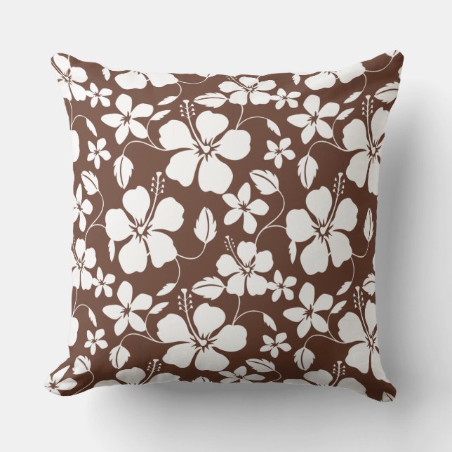 HAWAIIAN HULA (HIBISCUS) BROWN THROW PILLOW (Front)