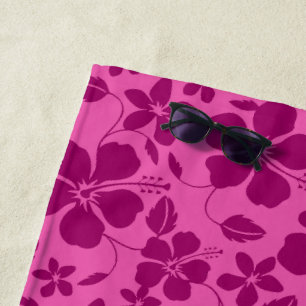 HAWAIIAN HULA (HIBISCUS) BURGUNDY WINE BEACH TOWEL