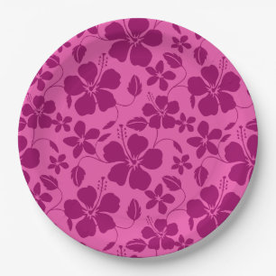 HAWAIIAN HULA (HIBISCUS) BURGUNDY WINE PAPER PLATES