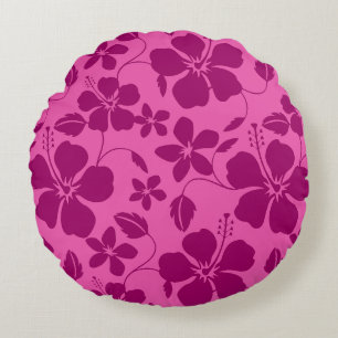 HAWAIIAN HULA (HIBISCUS) BURGUNDY WINE ROUND PILLOW