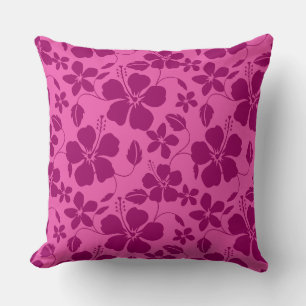 HAWAIIAN HULA (HIBISCUS) BURGUNDY WINE THROW PILLOW