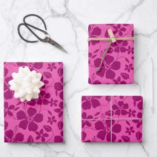 HAWAIIAN HULA (HIBISCUS) BURGUNDY WINE WRAPPING PAPER SHEETS
