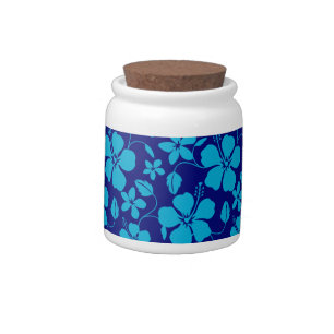 HAWAIIAN HULA (HIBISCUS) DARK AND LIGHT BLUE CANDY JAR