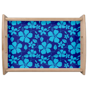 HAWAIIAN HULA (HIBISCUS) DARK AND LIGHT BLUE SERVING TRAY