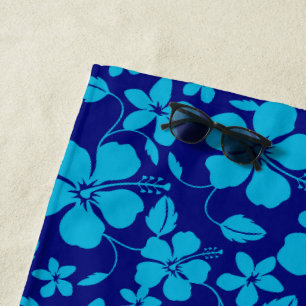 HAWAIIAN HULA (HIBISCUS) DARK/LIGHT BLUE BEACH TOWEL