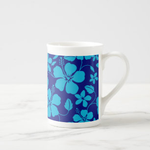 HAWAIIAN HULA (HIBISCUS) DARK/LIGHT BLUE BONE CHINA MUG