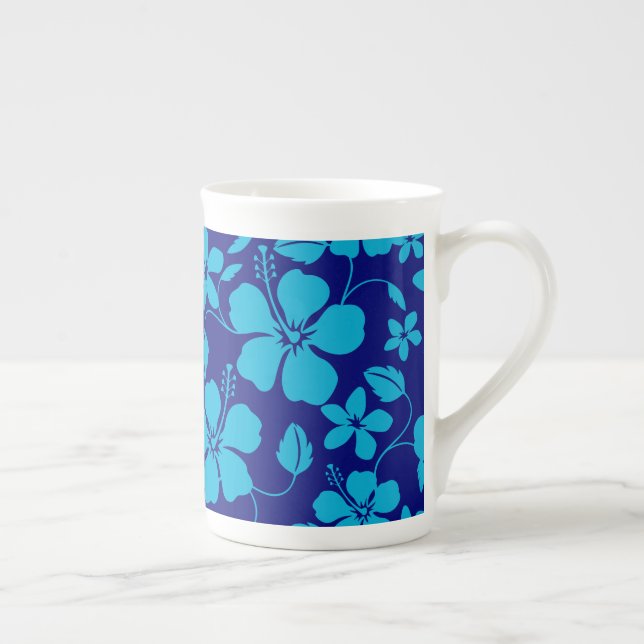 HAWAIIAN HULA (HIBISCUS) DARK/LIGHT BLUE BONE CHINA MUG (Right)