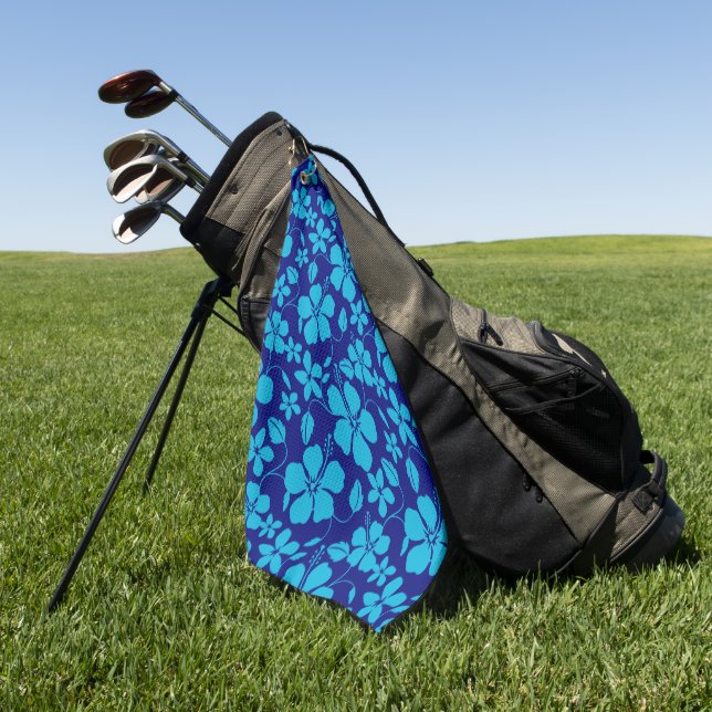 HAWAIIAN HULA (HIBISCUS) DARK/LIGHT BLUE GOLF TOWEL (Green)