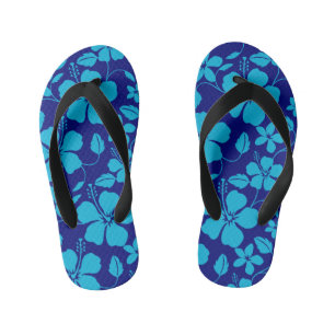 HAWAIIAN HULA (HIBISCUS) DARK/LIGHT BLUE KID'S FLIP FLOPS