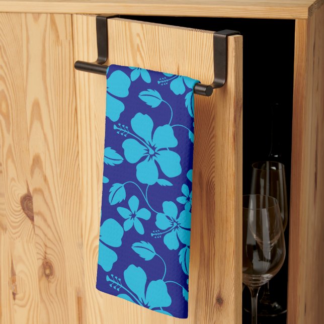 HAWAIIAN HULA (HIBISCUS) DARK/LIGHT BLUE KITCHEN TOWEL (Thirds Fold)
