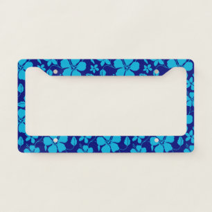 HAWAIIAN HULA (HIBISCUS) DARK/LIGHT BLUE LICENSE PLATE FRAME